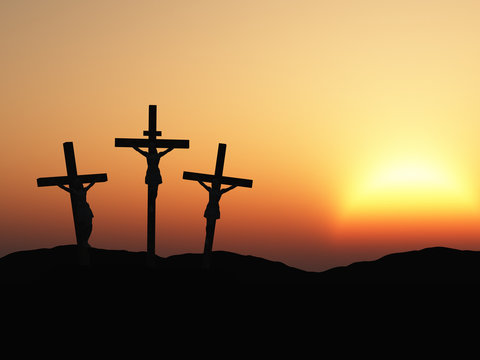crucifixion and red sunset