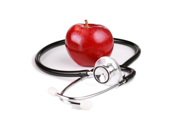 red gala apple with stethoscope