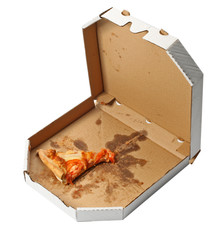 piece of pizza in a takeaway box