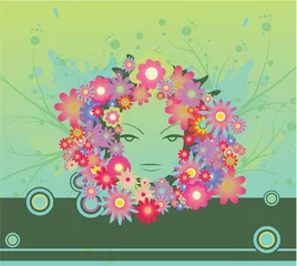 Cercles muraux Femme fleurs illustration abstraite avec floral, grunge et silhouette