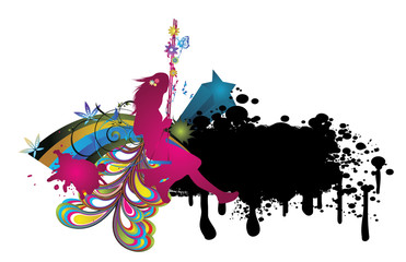 Obraz premium abstract illustration with floral, grunge and silhouette