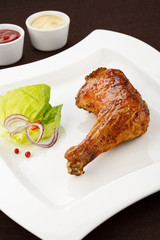 Roasted chicken leg with vegetables