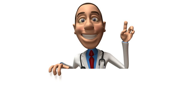 Docteur avec un panneau blanc
