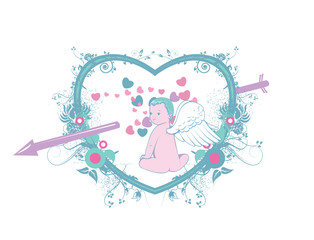 vintage illustration of a frame with floral and angel