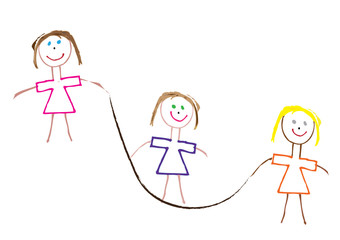 three stick figure girls skipping to keep fit