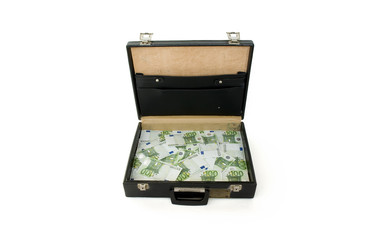 Briefcase with one hundred euros bills