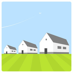 Vector houses under the blue sky
