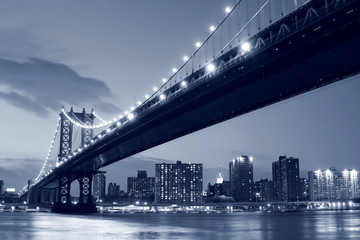 Manhattan Bridge and Manhattan skyline At Night - 11982296