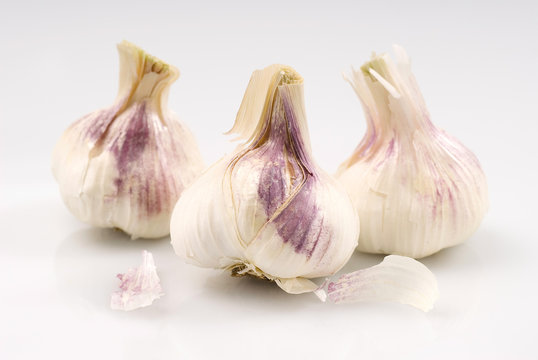 Three Garlic Bulbs on White Background