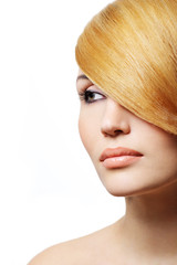 Beautiful blond woman - creativity hairstyle