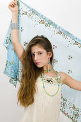 Fashion girl showing scarf