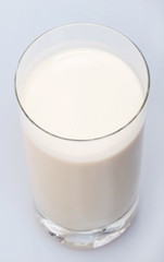 Creamy milk in a transparent glass