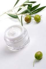 Face cream and olive twig