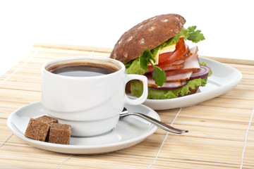 Ham sandwich and coffee