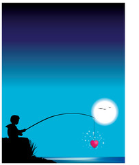 Boy fishing for heart