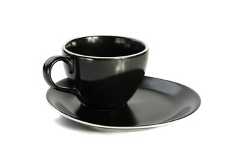 Black cup and plate on white background