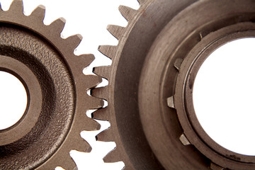 Two steel gears meshing together