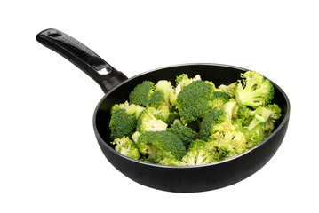 Green broccoli pieces on pan