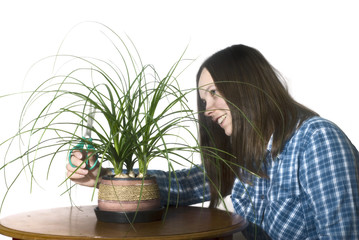 Woman clipping the plant