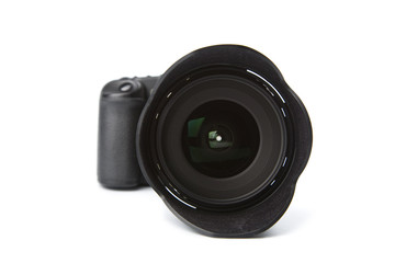 black DSLR camera isolated