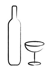 Stylize wine elements - bottle and glass vector illustration