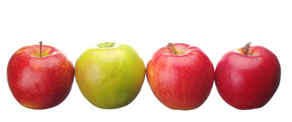 Row of delicious Apples on white