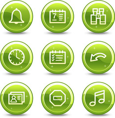 Organizer web icons, green glossy circle buttons series