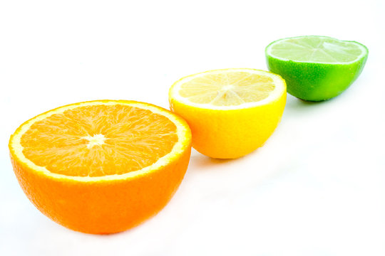 An arrangement of brightly colored citrus fruits