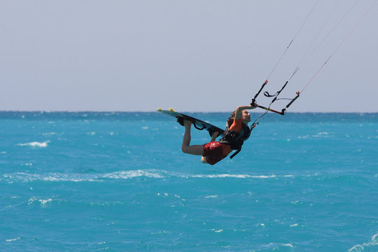 kite boarder on the Ionian island of Lefkas in Greece