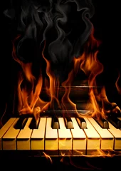 Fotobehang Vlam Piano in vlammen