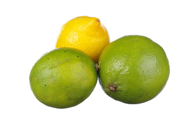 Fresh Lime and Lemon on white background