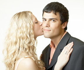 Nice pair in love on white background