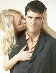 Nice pair in love on white background