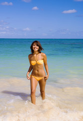 Obraz premium beautiful Polynesian girl in bikini on a Hawaii beach