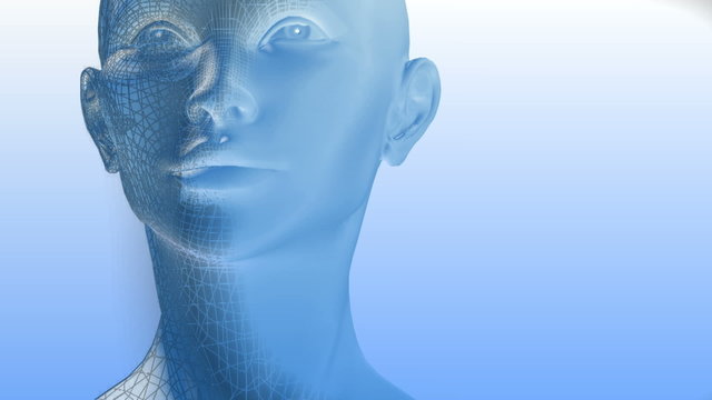 Blue woman's head in 3D