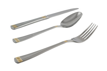Fork, spoon, knife isolated on white