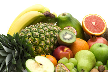 fresh fruits on white background