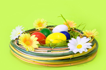 Easter decoration over the green background