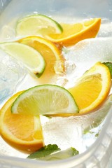 leaf mint and cut citrus in ice