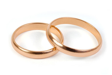Wedding rings on white with clipping pass