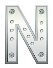 Metallic letter with rivets and screws
