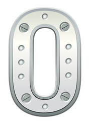 Metallic letter with rivets and screws