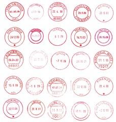 red circular postage stamps background