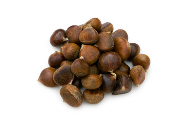 Many chestnuts isolated on the white background
