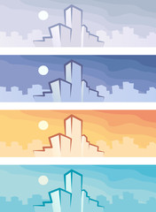 Obraz premium Four backgrounds with city buildings