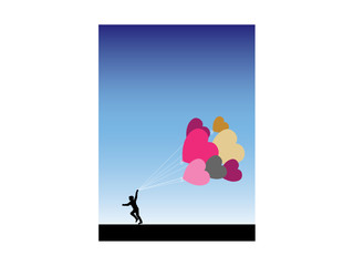 Vector file of child running with balloons, 3d jpeg avaiable too