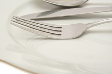 Empty plate with knife and fork