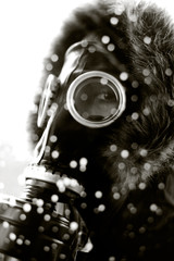 Gas Mask - Female Portrait with ash fallout - Sepia