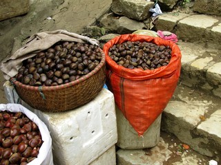 Chestnuts in a tub and a bag