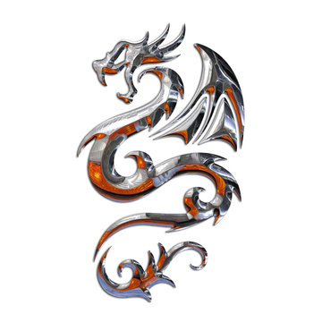 Ilustracion de un Dragon Mitico en Cromo y Fuego